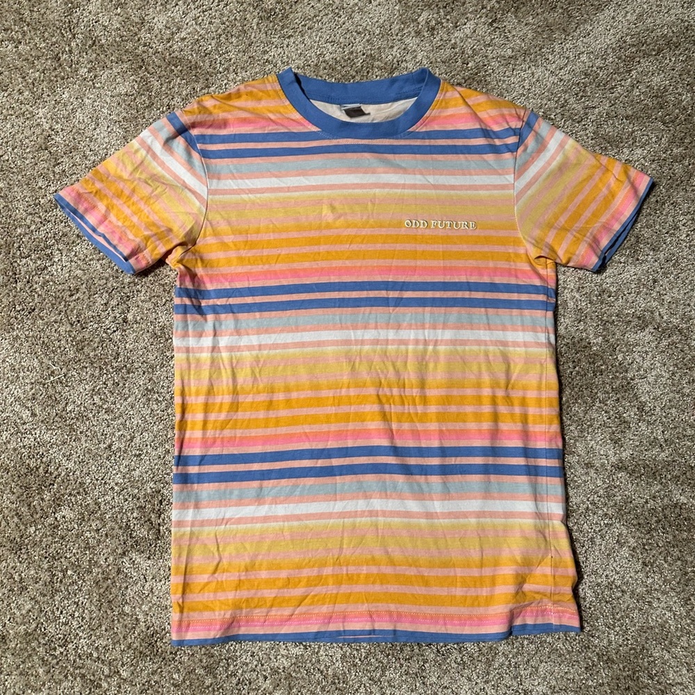 Odd Future Sunset Orange, Blue & White Stripe T-Shirt Size: S